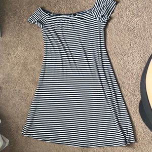 Blue Ribbed off the shoulder dress